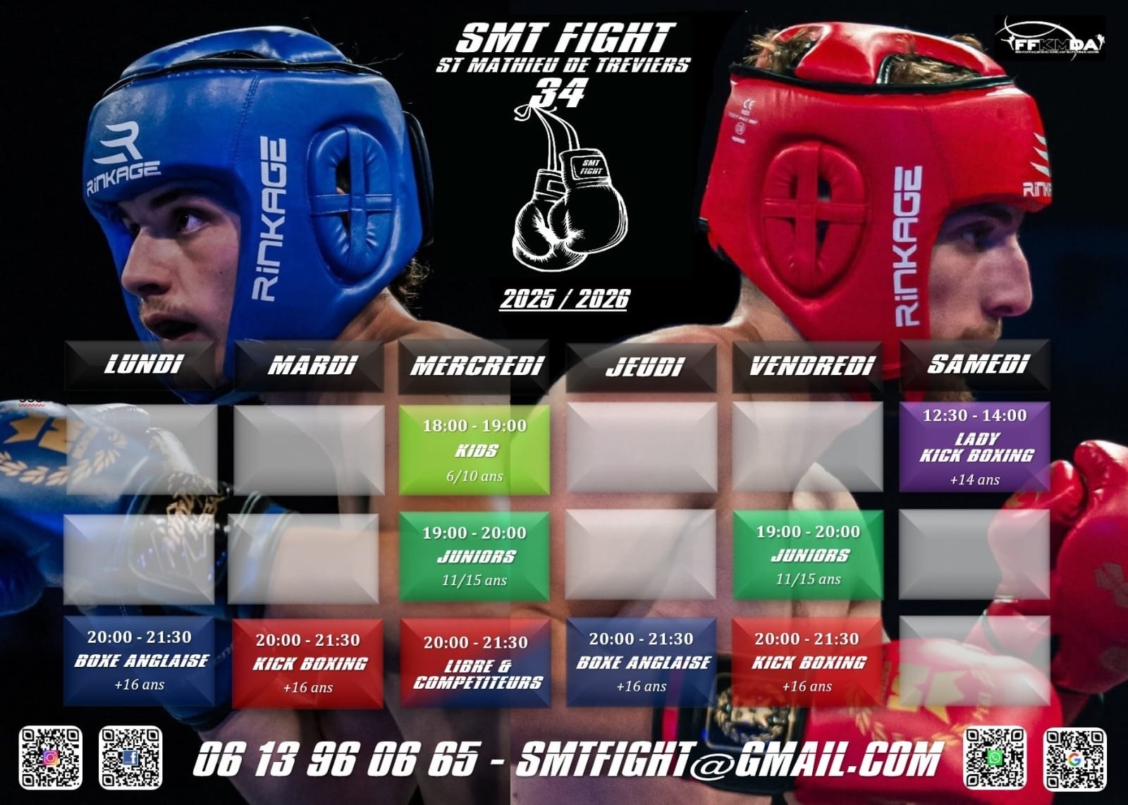 image du planning des cours SMT Fight 2025-2026